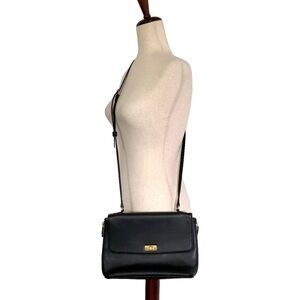 J Crew Women’s Leather Expandable Crossbody Purse, Black with Gold Hardware